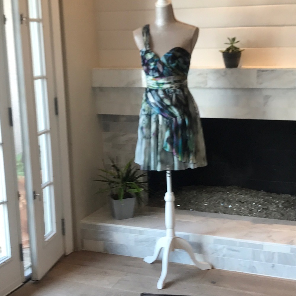 ABS Allen Schwartz One Shoulder Silk Dress 2 EUC